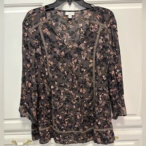 J. Jill Brown Floral Sheer Blouse Top Women’s Size XL